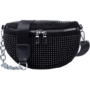 Sparkly Rhinestone Fanny Pack, Crossbody Belt Bags with Adjustable Belt,Shoulder Bags Phone Purse Waist Packs Fanny Bag for Club Party Beach Travel (Black)