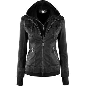 Women's Sparteens Real Leather Jacket Bomber Removable Hood for Women