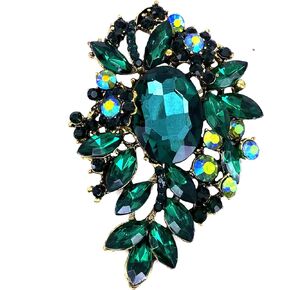 LAXPICOL Vintage Sparkly Austrian Crystal Flower Leaf Bouquet Clusters Big Large Brooch Pin For Women Gold Tone
