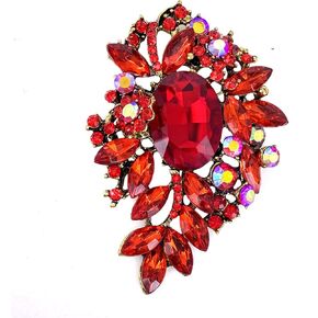 LAXPICOL Vintage Sparkly Austrian Crystal Flower Leaf Bouquet Clusters Big Large Brooch Pin For Women Gold Tone