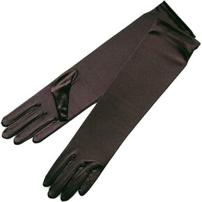 ZAZA BRIDAL 15.5" Long Shiny Stretch Satin Dress Gloves Below-The-Elbow Length 8BL