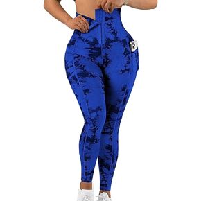 Flamingals Women's High Waisted Tie Dye Pocket Side Butt Lifting Workout Leggings for Women