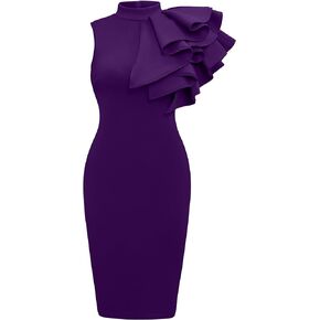 Memoriesea Women's Ruffle Sleeveless Bodycon Knee Length Party Pencil Midi Dress in Saudi Arabia