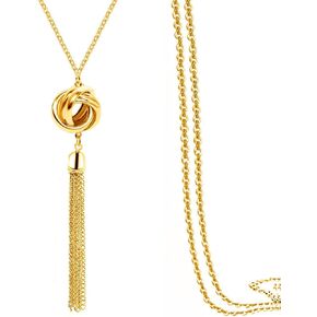 Shegirl Long Tassel Necklace Knot Tassel Pendant Necklaces Silver Y Necklace Sweater Chain for Women and Girls