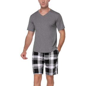 طقم بيجامة من القطن للرجال بأكمام قصيرة ملابس نوم قطعتين أطقم ملابس نوم مريحة مع شورت in Kuwait