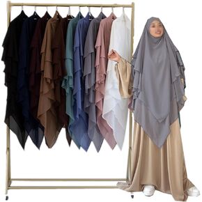 Women Muslim Scarf 3 Layer Abaya Jilbab Islam Niqab Hijab Long Khimar Ramadan Eid Prayer Garment Hijab