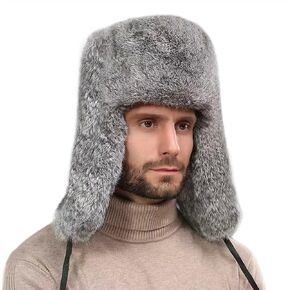Men Winter Trapper Hat Faux Rabbit Fur Russian Ushanka Hat Thick Warm Plush Earflap Cap for Skiing Hunting Cycling