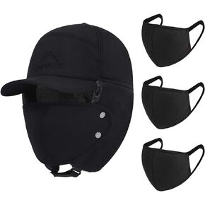 قبعة الشتاء 3 في 1 مبطنة بالفرو الحراري مع غطاء للأذن، قبعة بيسبول للتزلج مقاومة للرياح in Kuwait