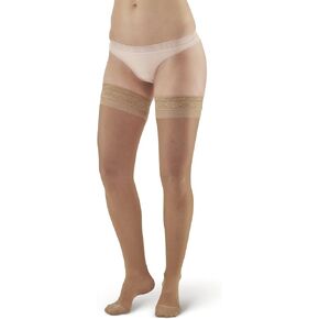 Ames Walker AW Style 8 Sheer Support 20-30 mmHg Firm Compression Thigh High Stockings w/Band Nude Medium