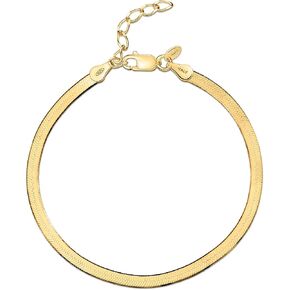 Amberta Women 925 Sterling Silver Flat Snake Bracelet