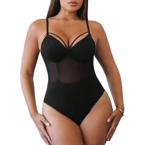 Verdusa Women's Cut Out See Through Contrast Mesh Harness Sleeveless Cami Bodysuit