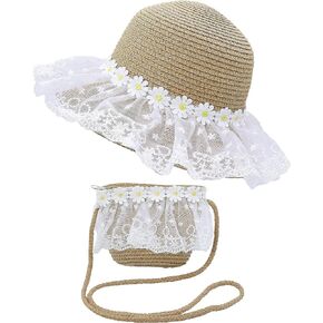 Bienvenu Girls Hats for Kids Beach Hat Wide Brim with Bag Set Girls Straw Hat