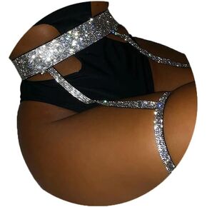 deladola Sexy Harness Belt Crystal Thigh Garter Belt Rhinestone Thigh Chains Black Punk Waist Belly Chains Bikini Rave Hip Harness Fashion Nightclub Outfits Costume Rave for Women