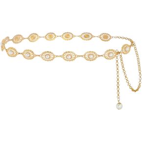 Cowking Luxury Chain Belt Pearl Waist Chain Gold Metal Adjustable Body Chain Jewelry Accessories for Women and Girl