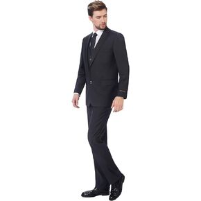 P&L Men's Suit 3 Piece Classic Fit Suit Jacket & Expandable Waist Dress Pants & Vest Set