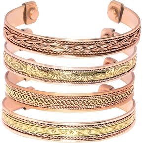 Tibetan Pure Copper Bracelet Magnetic Set Of 4 Kada Cuff for Men and Women Plain Solid Bangle Adjustable Carpal Tunnel Kada From India…