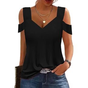 Summer Tops Womens Tunic Top Short Sleeve Cold Shoulder V Neck Loose Fit Basic Tee Casual Tops Shirts Blouse