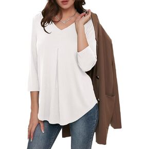 DittyandVibe Womens Summer Shirts 3/4 Sleeve V Neck Tunic Tops Blouses
