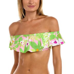 Trina Turk Women's Standard La Palma Ruffle Bandeau Bikini Top-Off-Shoulder, Floral Print, Swimwear Separates, Multi, 8