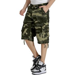 DGWZ Mens Cargo Shorts Twill Cotton Multi Pocket Relaxed Fit Hiking Outdoor Camo Cargo Shorts for Men