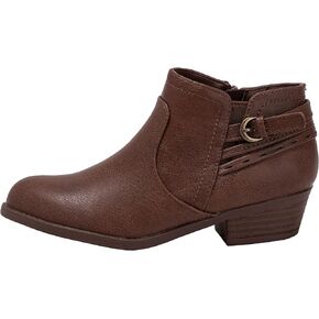 ~ RICO-2 ~ Girls Ankle Booties Boots Low 1 Inch Heel Side Zipper Side Buckle Western Style