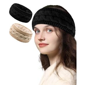 BEACE Ear Warmer Headband for Women,Winter Knit Thick Fuzzy Fleece Lined Warm Headbands Ear Muffs Head Wraps, Stocking Stuffers for Women