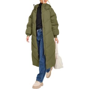 Fazortev Women's Long Down Winter Coat Maxi Puffer Hooded Over Knee Outwear with Pocket