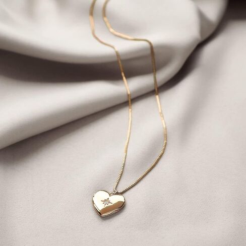Wanderlust + Co Heart Gold Locket Chain Necklace - 14K Real Gold Plated Hypoallergenic Shower-safe Jewelry in Saudi Arabia