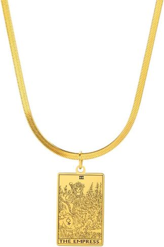 TEAMER Snake Chain Tarot Cards Necklace Stainless Steel Vintage Tarot Jewelry Good Luck Amulet Pendants for Women in Saudi Arabia