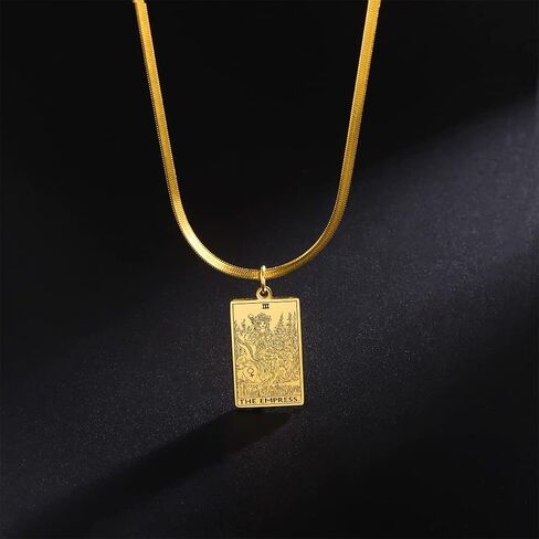 TEAMER Snake Chain Tarot Cards Necklace Stainless Steel Vintage Tarot Jewelry Good Luck Amulet Pendants for Women in Saudi Arabia