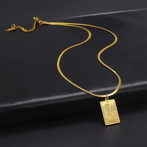 TEAMER Snake Chain Tarot Cards Necklace Stainless Steel Vintage Tarot Jewelry Good Luck Amulet Pendants for Women in Saudi Arabia