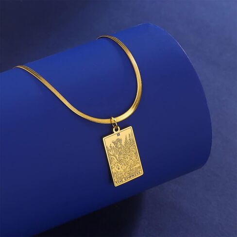 TEAMER Snake Chain Tarot Cards Necklace Stainless Steel Vintage Tarot Jewelry Good Luck Amulet Pendants for Women in Saudi Arabia