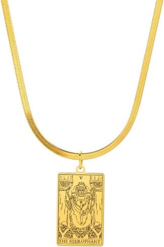 TEAMER Snake Chain Tarot Cards Necklace Stainless Steel Vintage Tarot Jewelry Good Luck Amulet Pendants for Women in Saudi Arabia