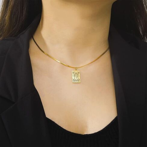 TEAMER Snake Chain Tarot Cards Necklace Stainless Steel Vintage Tarot Jewelry Good Luck Amulet Pendants for Women in Saudi Arabia