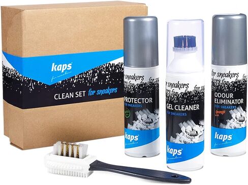 Kaps 4 Sneakers Shoe Care Cleaning Kit - Sneakers Gel Cleaner, Water Repellent Protector Spray, Odour Eliminator 100 ml, Nubuck and Suede Brush – Suitable for Trainer, Suede, Leather, and Nubuck Shoes in Saudi Arabia