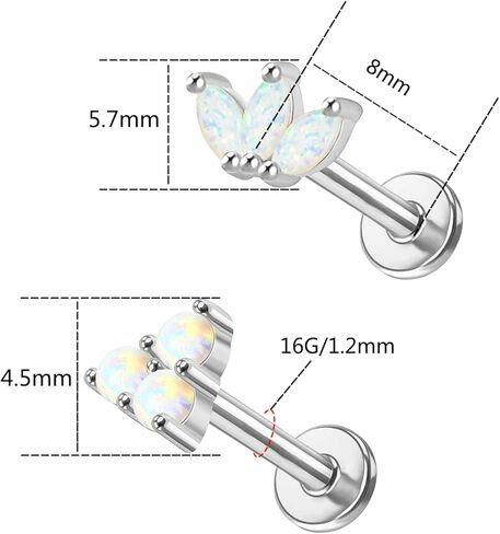 CHARMONLINE 925 الفضة الاسترليني أعلى دفع في أوبال بدون خيوط / تشيكوسلوفاكيا مسمار الظهر المسطح 925 الفضة الغضروف القرط الأنف مسمار الشفاه الدائري حلق اللولب مسمار الزنمة ثقب المجوهرات للنساء الرجال in Kuwait