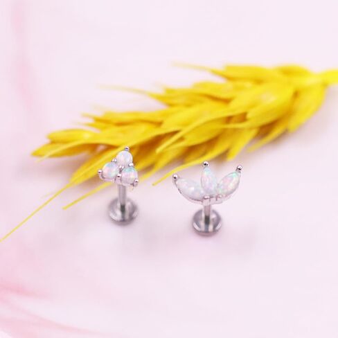 CHARMONLINE 925 الفضة الاسترليني أعلى دفع في أوبال بدون خيوط / تشيكوسلوفاكيا مسمار الظهر المسطح 925 الفضة الغضروف القرط الأنف مسمار الشفاه الدائري حلق اللولب مسمار الزنمة ثقب المجوهرات للنساء الرجال in Kuwait