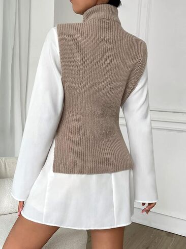 SweatyRocks Women's Elegant High Neck Sleeveless Knit Vest Split Side Belted Sweater Vests in Saudi Arabia