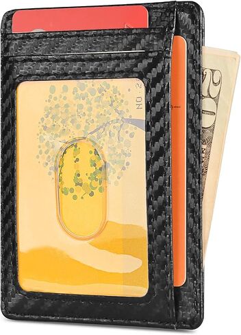 محفظة جلدية رفيعة صغيرة الحجم لبطاقات الائتمان مع خاصية RFID مع نافذة لبطاقة الهوية in Kuwait