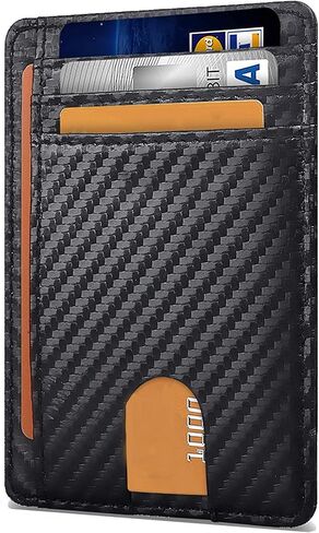 محفظة جلدية رفيعة صغيرة الحجم لبطاقات الائتمان مع خاصية RFID مع نافذة لبطاقة الهوية in Kuwait