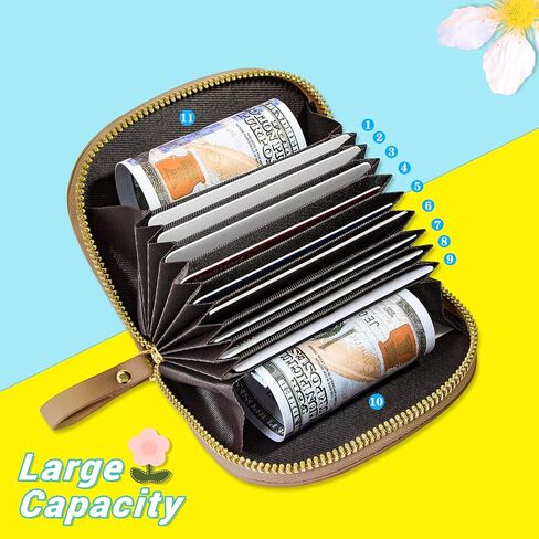 YINHEXI Cute Card Holder Wallet for Women, RIFD Small Leather Zipper Credit Card Holder Wallet for Women with Keychain Wristlet, Business Card Holder and Women (Black) in Kuwait