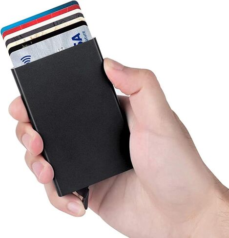 4 Pack Slim Pop Up Credit Card Wallet, RFID Blocking, Single Box 10+ Cards Storage (Black Metal) in Saudi Arabia