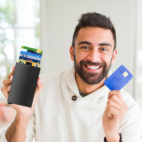 4 Pack Slim Pop Up Credit Card Wallet, RFID Blocking, Single Box 10+ Cards Storage (Black Metal) in Saudi Arabia