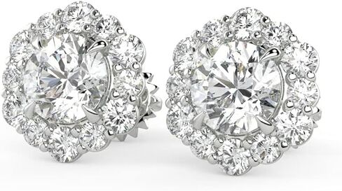 أقراط هالة من الألماس المستدير 1 قيراط معتمدة من IGI للنساء أقراط من الذهب عيار 14 قيراط (G-H، VS1-VS2، 1.00 قيراط) أقراط ألماس رائعة من Carbon Atelier in Kuwait