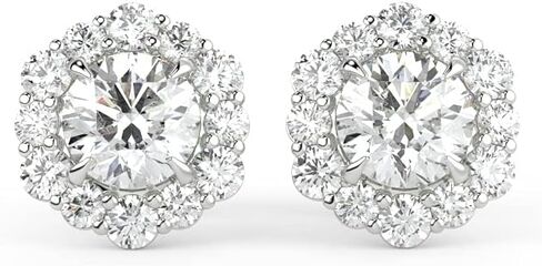 أقراط هالة من الألماس المستدير 1 قيراط معتمدة من IGI للنساء أقراط من الذهب عيار 14 قيراط (G-H، VS1-VS2، 1.00 قيراط) أقراط ألماس رائعة من Carbon Atelier in Kuwait