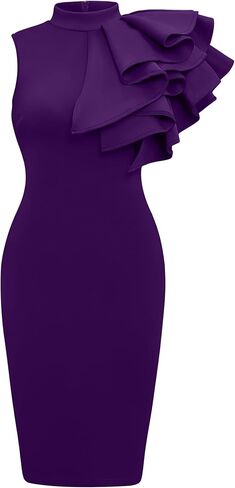 Memoriesea Women's Ruffle Sleeveless Bodycon Knee Length Party Pencil Midi Dress in Saudi Arabia