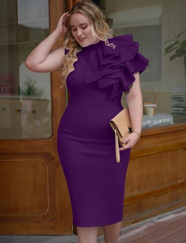 Memoriesea Women's Ruffle Sleeveless Bodycon Knee Length Party Pencil Midi Dress in Saudi Arabia