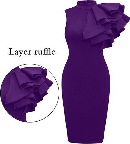 Memoriesea Women's Ruffle Sleeveless Bodycon Knee Length Party Pencil Midi Dress in Saudi Arabia