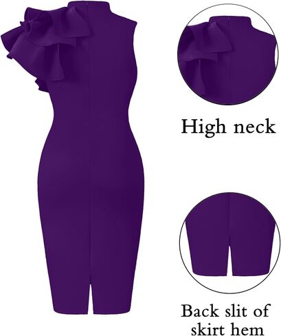Memoriesea Women's Ruffle Sleeveless Bodycon Knee Length Party Pencil Midi Dress in Saudi Arabia