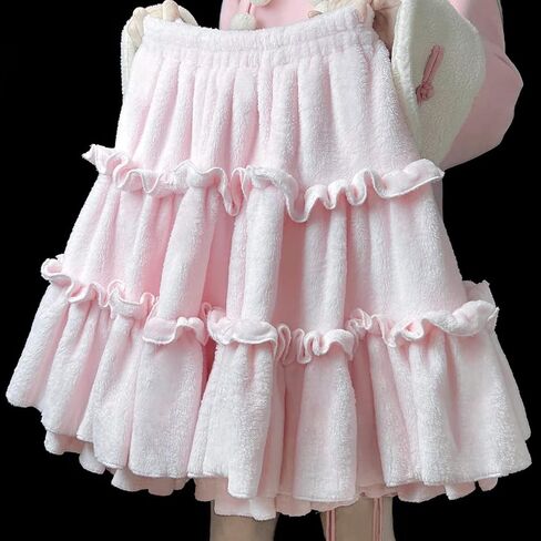 Teen Girls Cozy Soft Plush Cute Mini Skirts for Autumn Winter Japanese Style Lolita Ruffle Hem Sweet Petticoat Skirt in Saudi Arabia